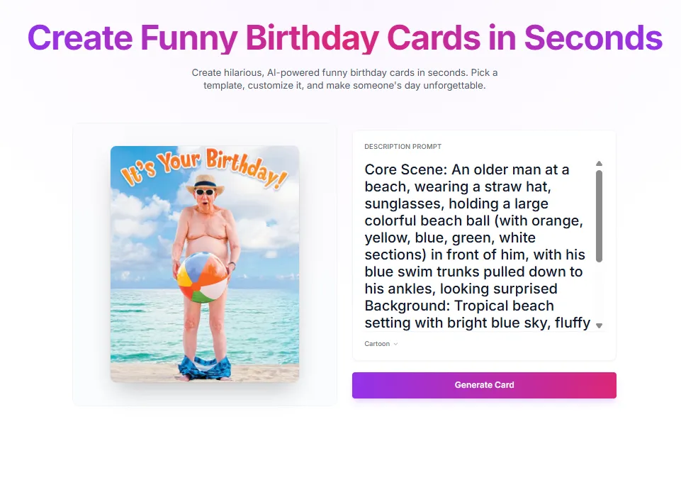 AI birthday card generator screenshot