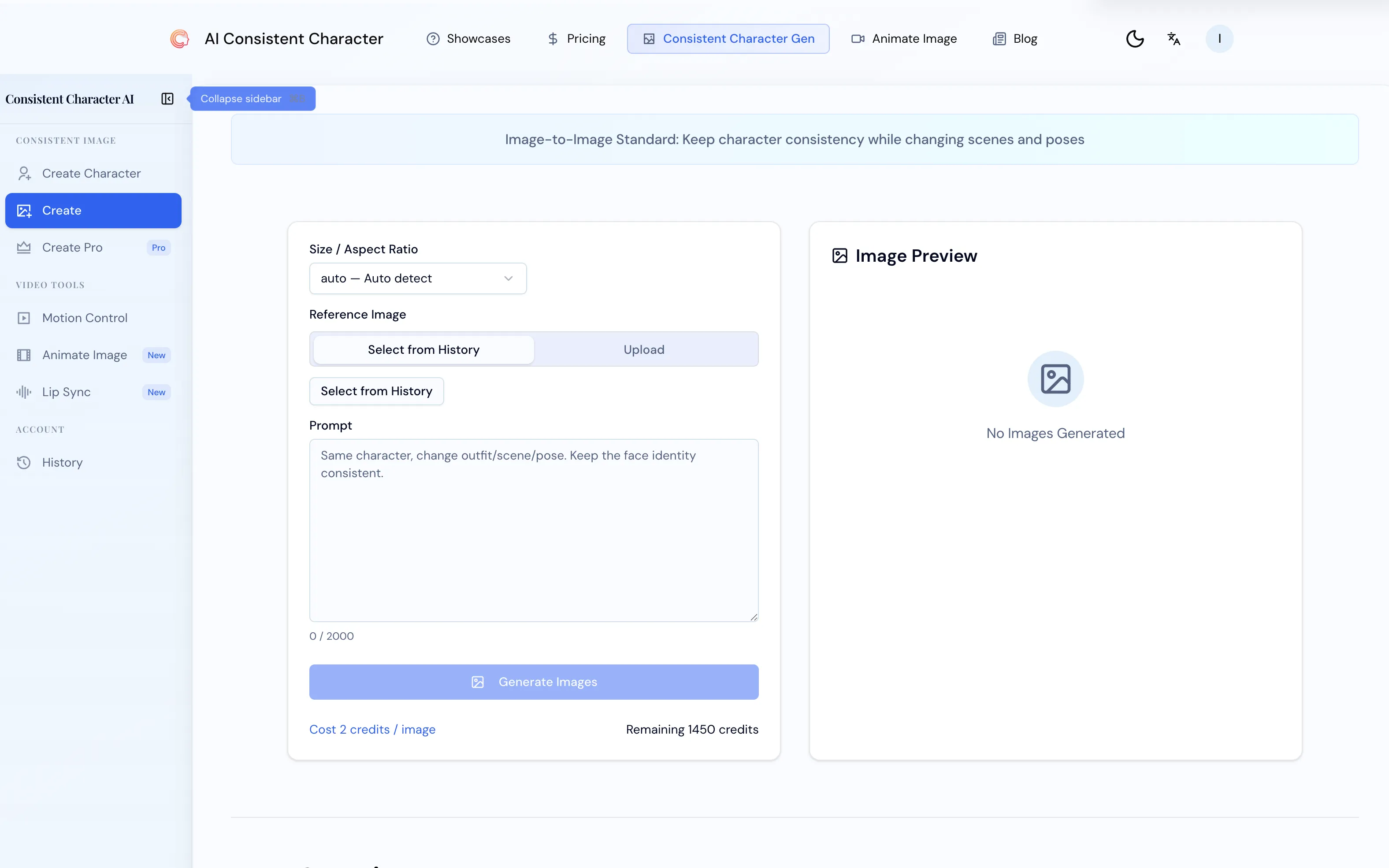 Consistent Character AI screenshot